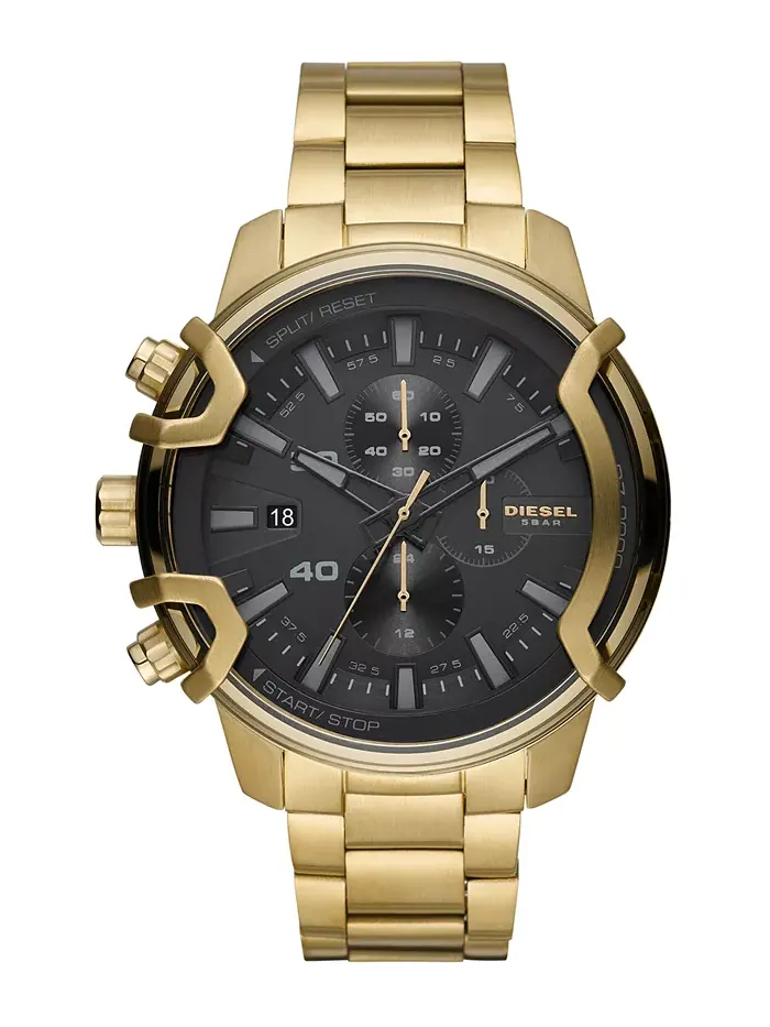 Мужские часы Chronograph Griffed с золотистым корпусом и браслетом из нержавеющей стали, 48 мм