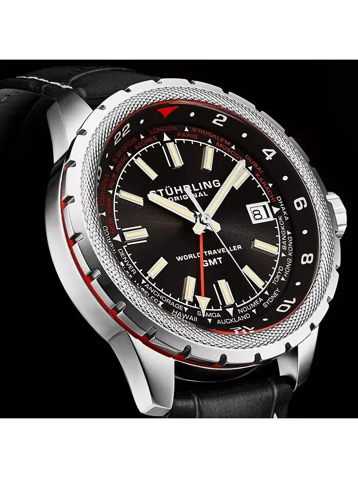 Часы Global Voyager 1014 GMT 42 мм с мировым таймером Stuhrling — изображение 2 из 3