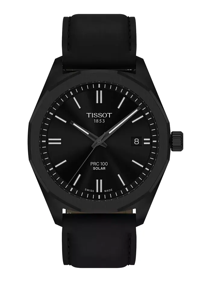 Мужские часы Swiss PRC 100 Solar Quartz на стальном браслете с черным покрытием, 39 мм Tissot — изображение 6 из 8