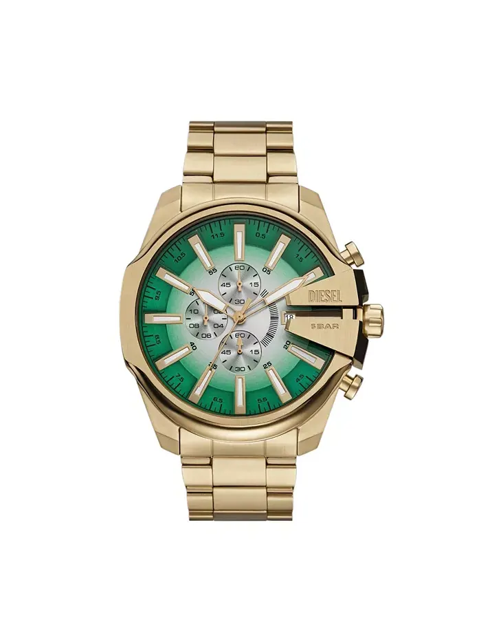 Мужские часы Mega Chief Slim Quartz Chronograph, золотистый корпус из нержавеющей стали, 48 мм — изображение 1 из 4
