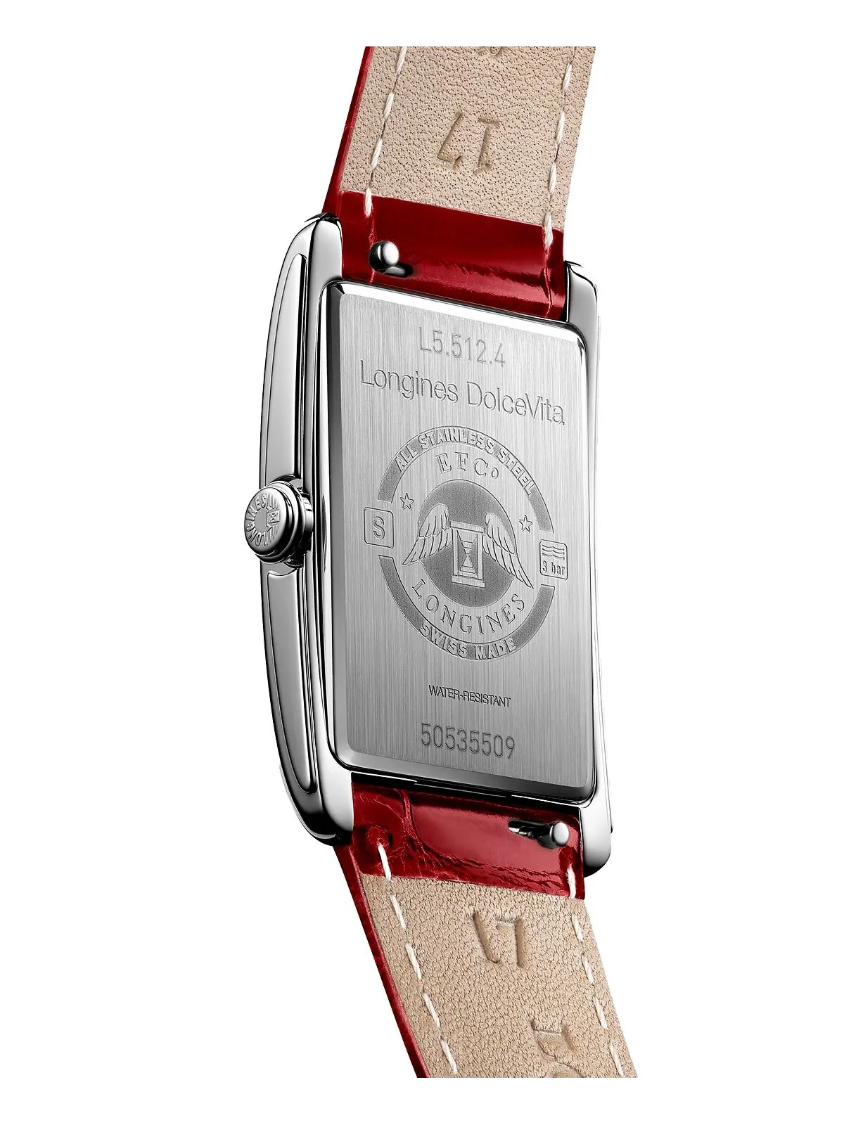 Женские швейцарские часы DolceVita с красным кожаным ремешком 23x37 мм Longines — изображение 2 из 4, оттенок серебряный
