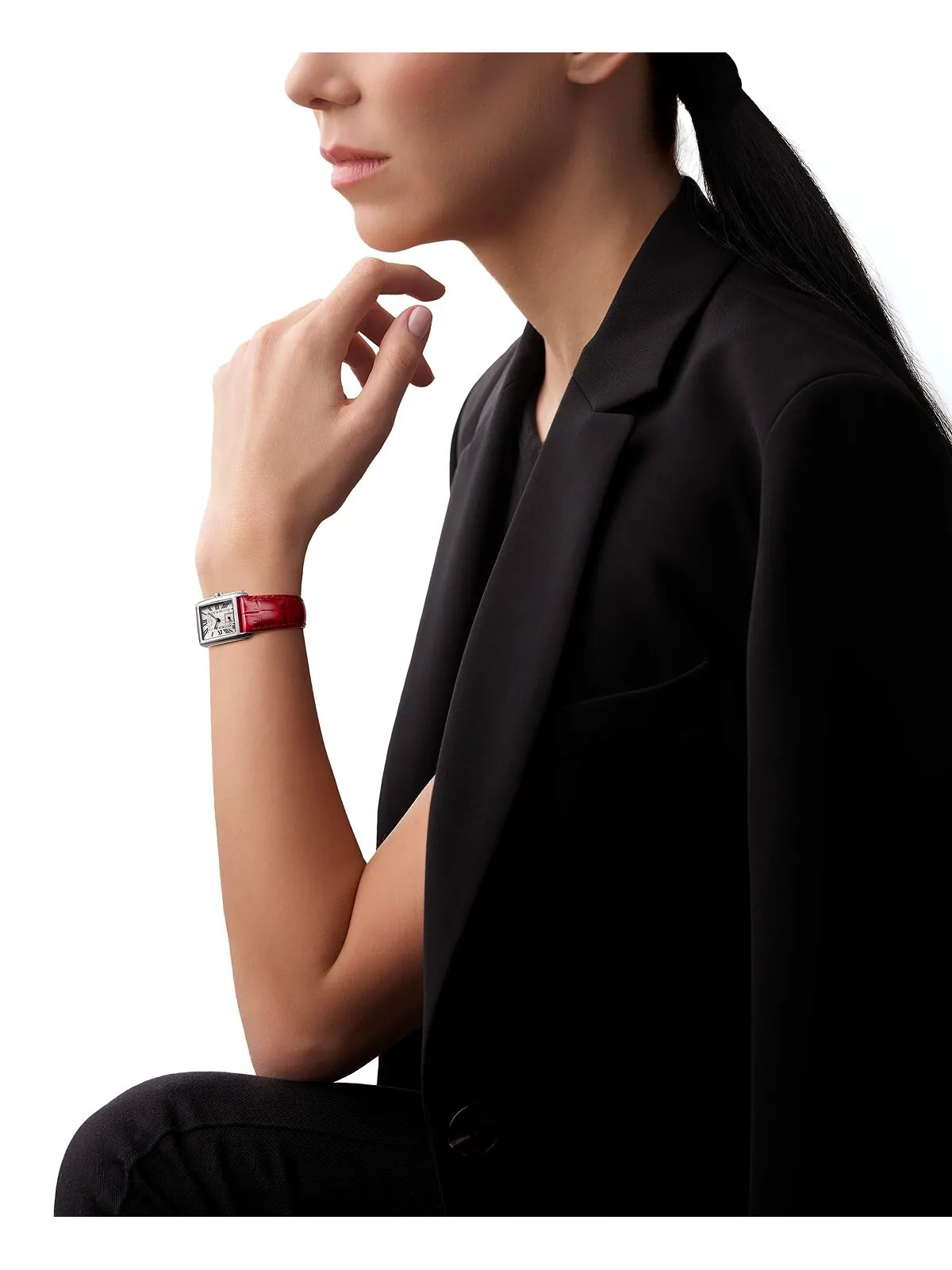 Женские швейцарские часы DolceVita с красным кожаным ремешком 23x37 мм Longines — изображение 4 из 4, оттенок серебряный
