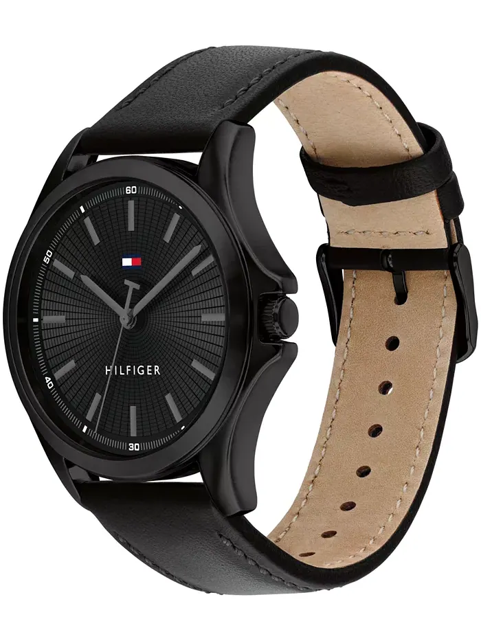 Мужские кварцевые часы с черным кожаным ремешком, 43 мм Tommy Hilfiger — изображение 3 из 4