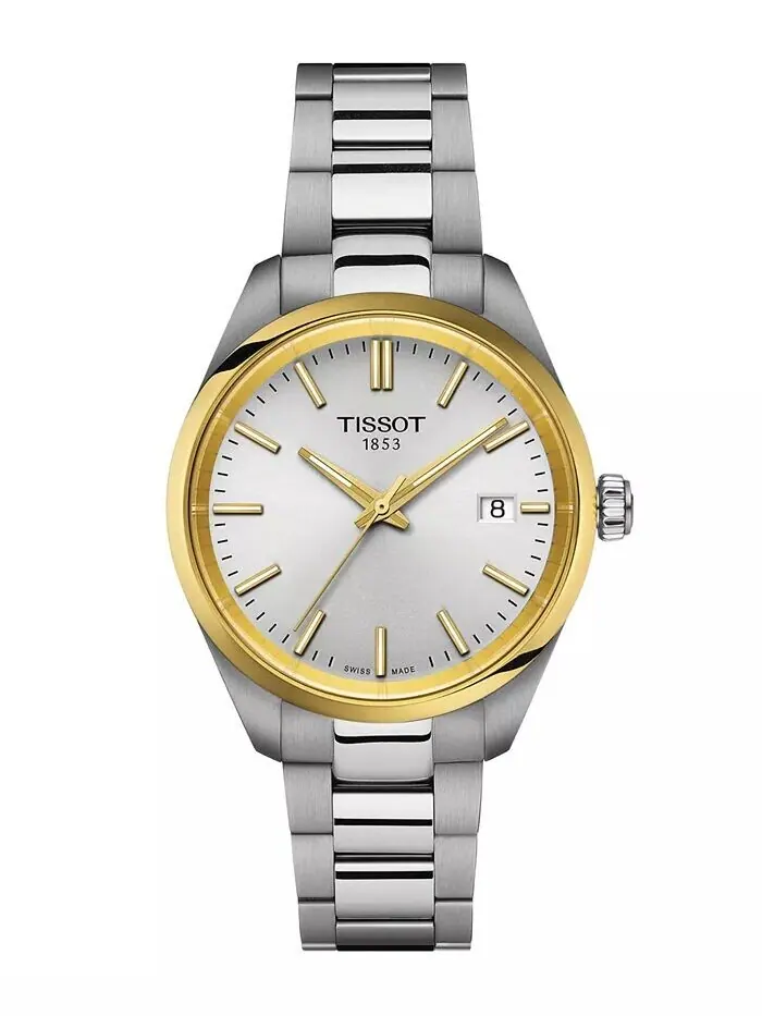Часы унисекс Swiss PR 100 с браслетом из нержавеющей стали 34 мм Tissot — изображение 1 из 5