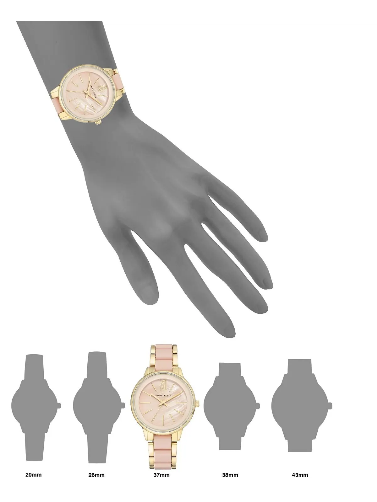 Женские золотистые румяные часы-браслет с звеньями, 37 мм Anne Klein — изображение 4 из 5, оттенок пудровый розовый