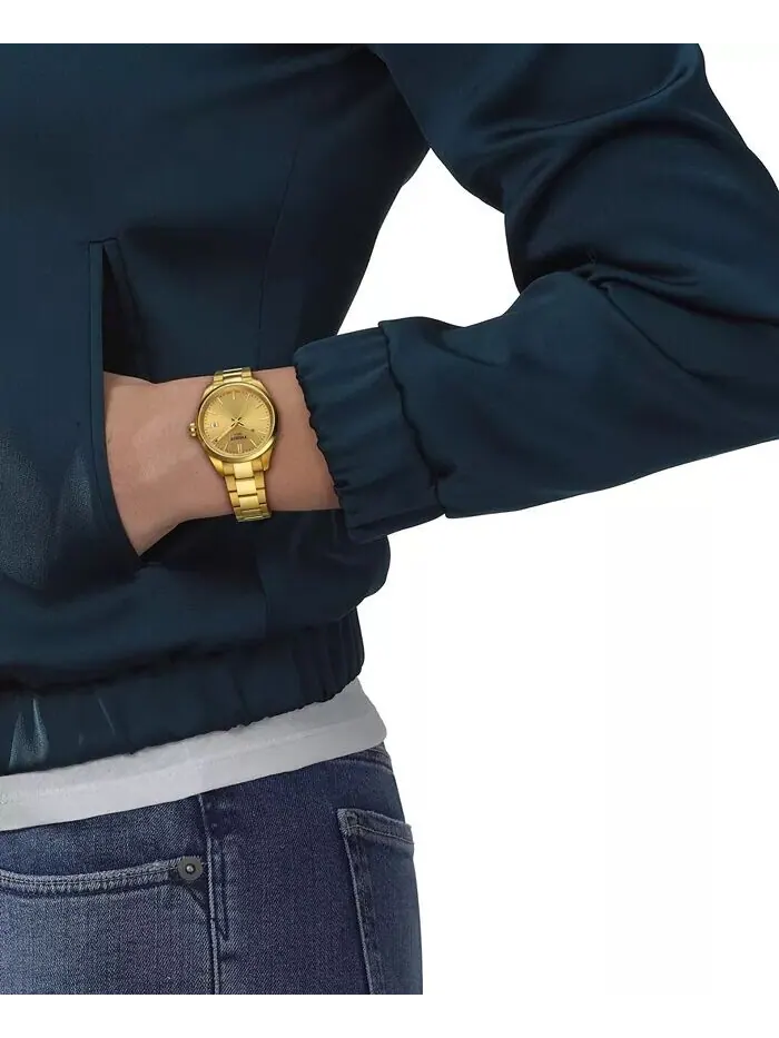 Часы унисекс Swiss PR 100 с золотым PVD-браслетом, 34 мм Tissot — изображение 5 из 5