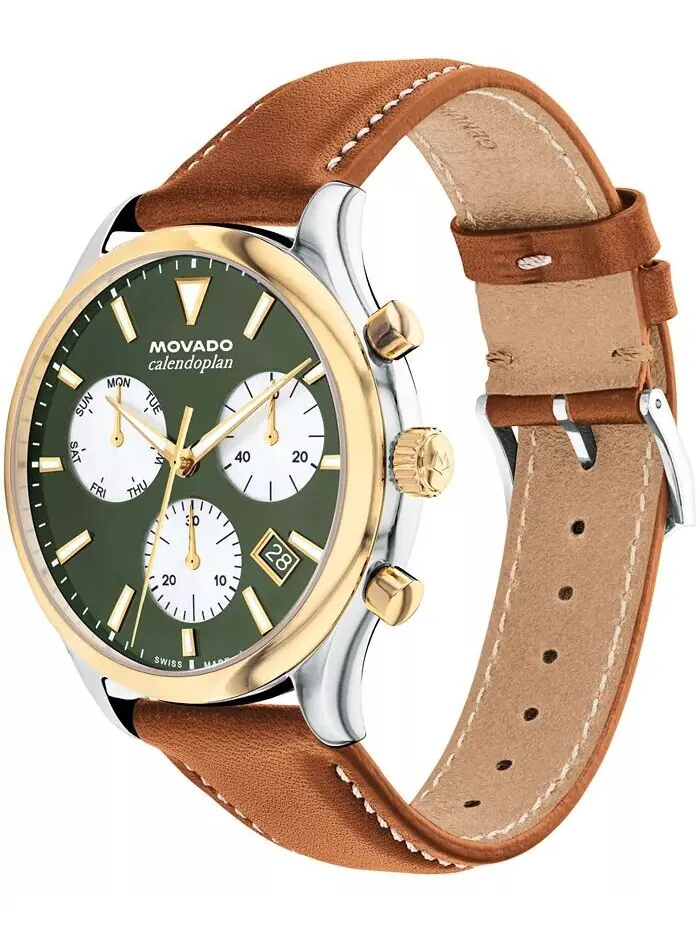 Мужские кожаные часы Calendoplan Swiss Quartz Chrono Cognac 43 мм Movado — изображение 2 из 3