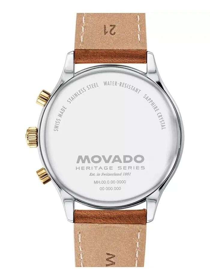 Мужские кожаные часы Calendoplan Swiss Quartz Chrono Cognac 43 мм Movado — изображение 3 из 3