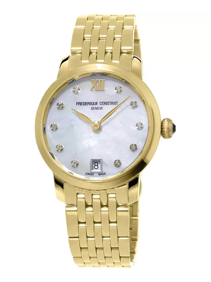 Женские часы-браслет Swiss Slimline Diamond (1/20 ct. t.w.) с позолоченным корпусом из нержавеющей — изображение 1 из 3