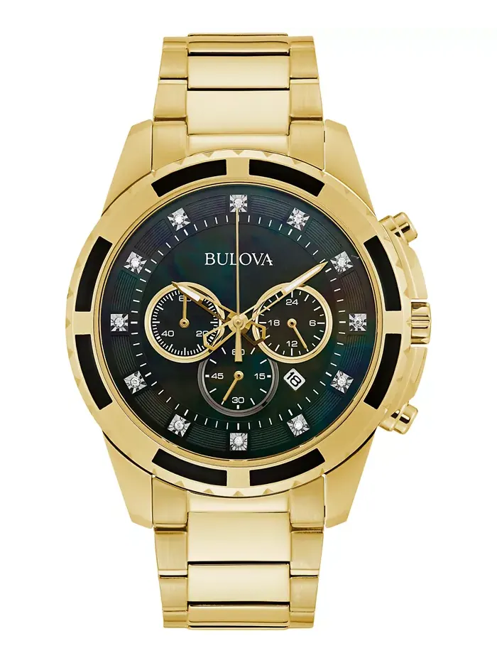 Мужские часы Chronograph Diamond (1/20 ct. t.w.) с золотистым браслетом из нержавеющей стали, 44 мм — изображение 1 из 3
