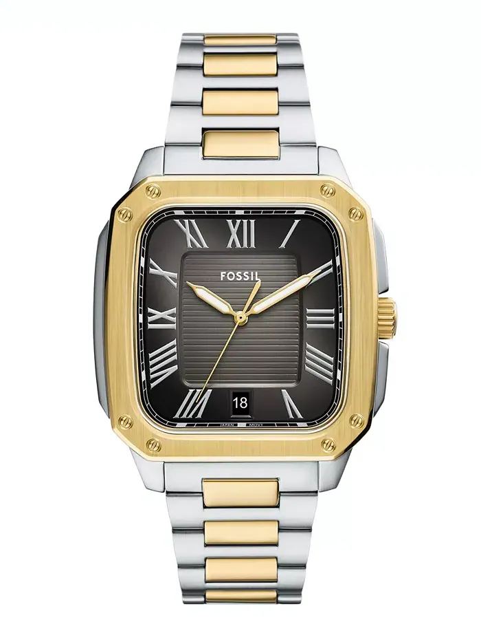 Мужские часы Crosby Three-Hand Date с двухцветным корпусом из нержавеющей стали, 42 мм Fossil — изображение 1 из 4