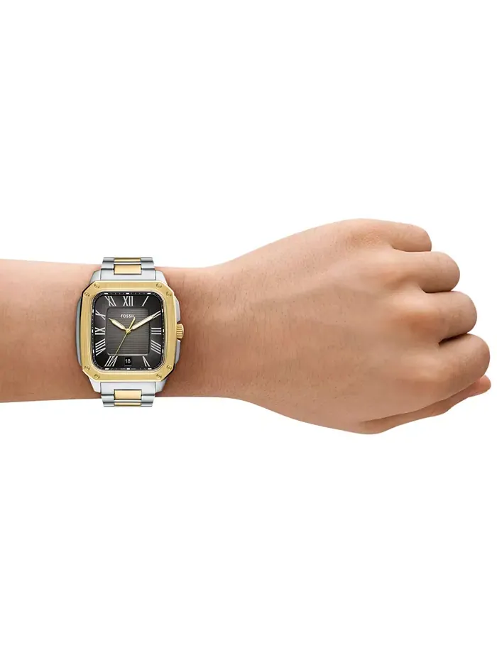 Мужские часы Crosby Three-Hand Date с двухцветным корпусом из нержавеющей стали, 42 мм Fossil — изображение 4 из 4