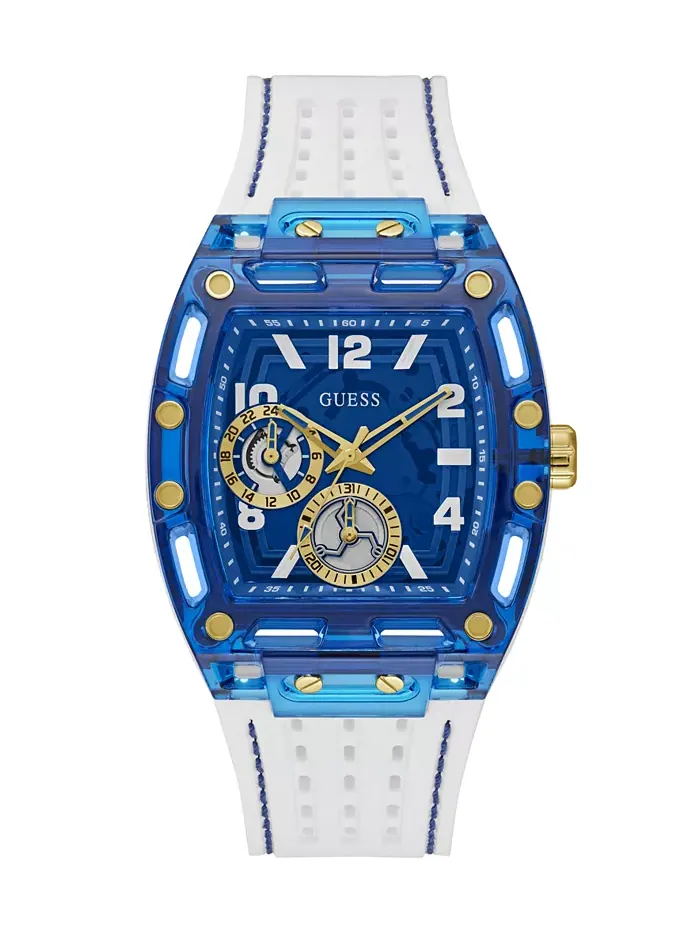 Мужские многофункциональные белые силиконовые часы, 44 мм GUESS