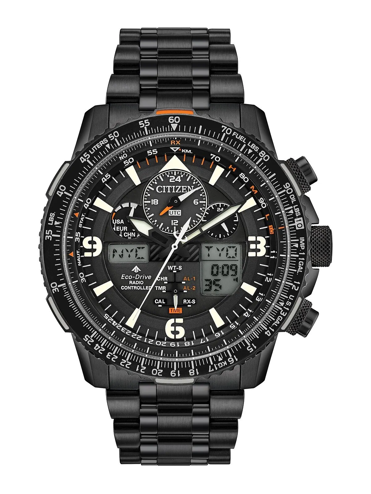 Мужские аналогово-цифровые часы Eco-Drive Promaster Skyhawk A-T с черным браслетом из нержавеющей