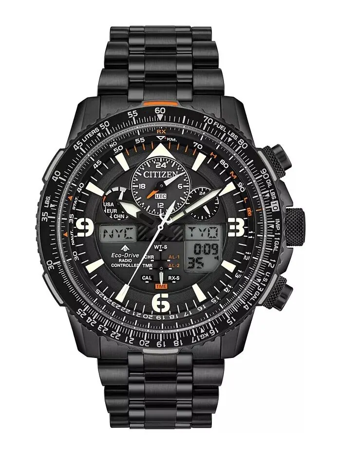 Мужские аналогово-цифровые часы Eco-Drive Promaster Skyhawk A-T с черным браслетом из нержавеющей