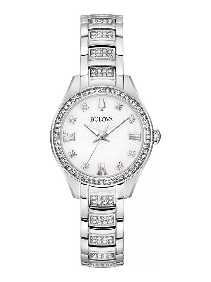 Женские часы-браслет из нержавеющей стали с кристаллами, 29 мм Bulova
