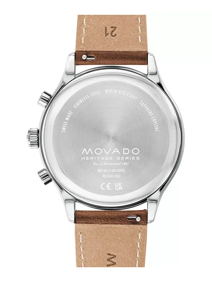 Мужские наручные часы Heritage Cognac Brown с ремешком из натуральной кожи, 43 мм Movado — изображение 3 из 5