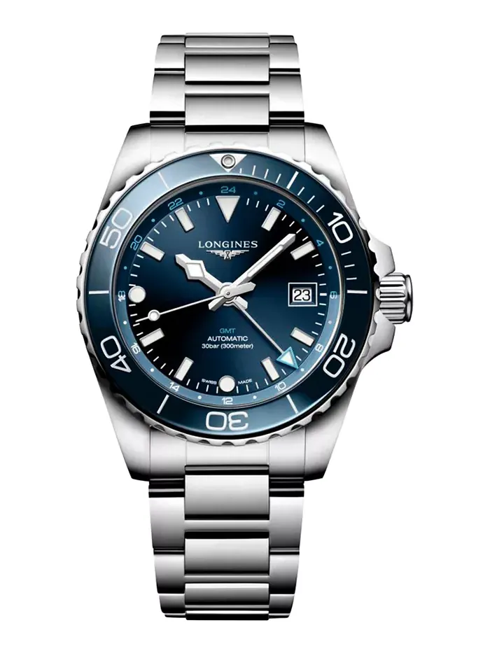 Мужские автоматические часы Swiss HydroConquest GMT на стальном браслете, 41 мм Longines — изображение 1 из 3