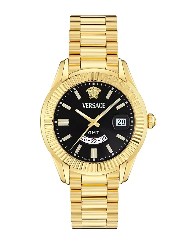 Мужские часы Swiss Apodis GMT с золотым ионным покрытием на браслете 41mm Versace — изображение 1 из 3