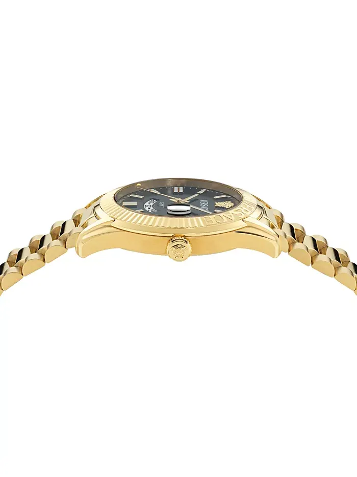 Мужские часы Swiss Apodis GMT с золотым ионным покрытием на браслете 41mm Versace — изображение 2 из 3