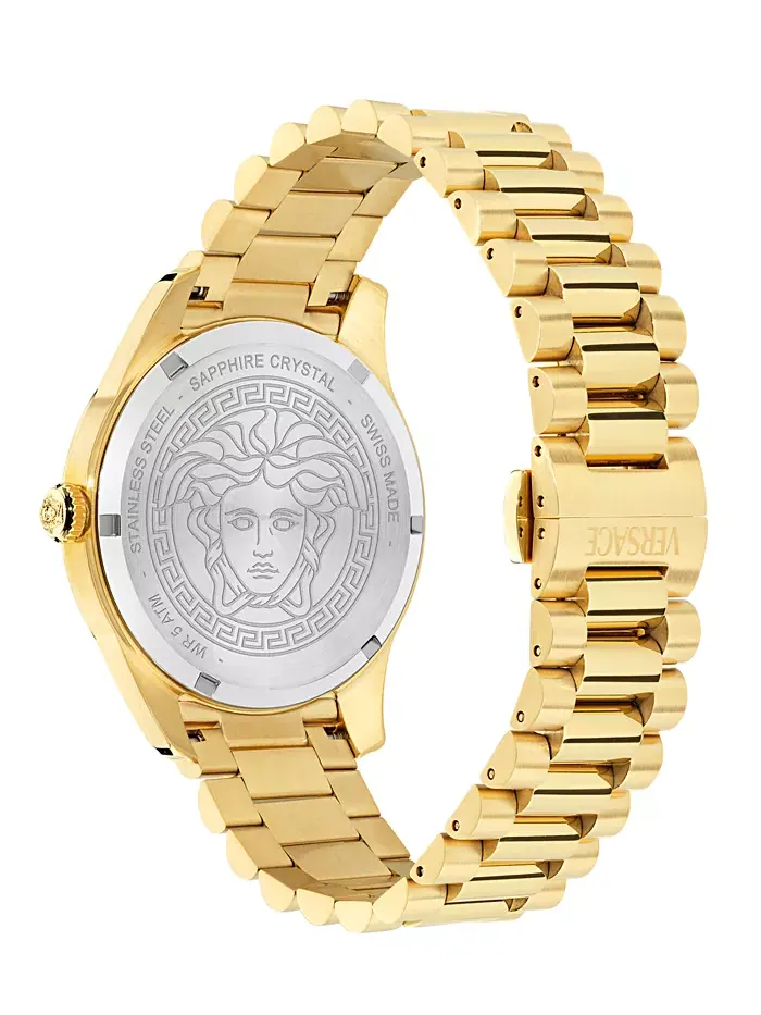 Мужские часы Swiss Apodis GMT с золотым ионным покрытием на браслете 41mm Versace — изображение 3 из 3