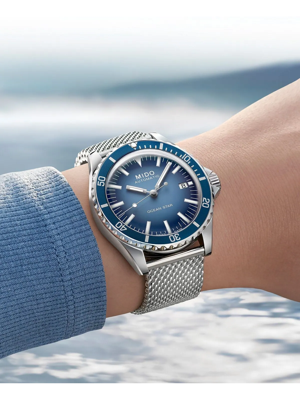 Швейцарские автоматические часы унисекс Ocean Star Tribute из нержавеющей стали с сетчатым — изображение 4 из 4