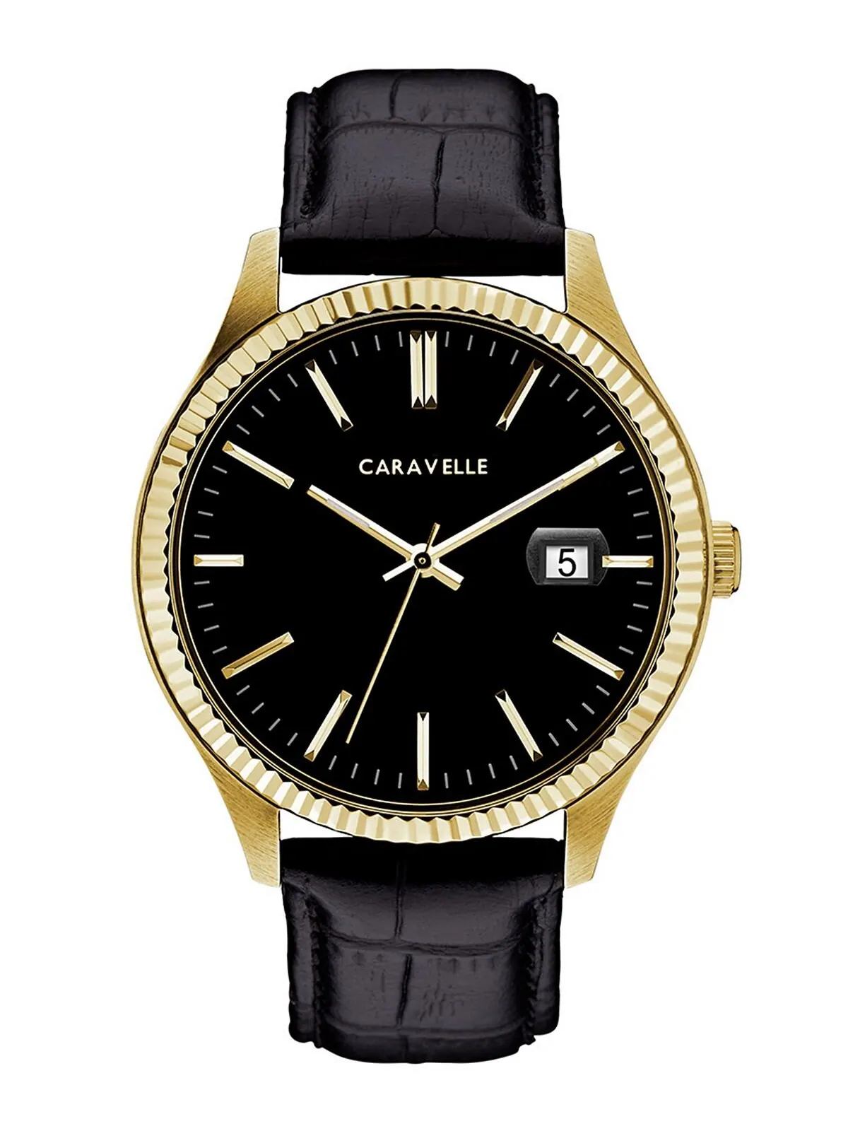 Мужские часы с черным кожаным ремешком 41 мм Caravelle