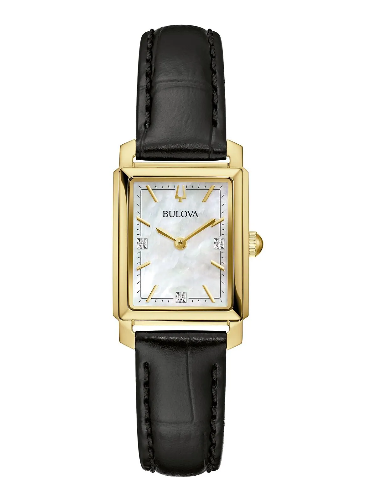 Женские классические часы Sutton Diamond Accent с черным кожаным ремешком, 21 мм Bulova