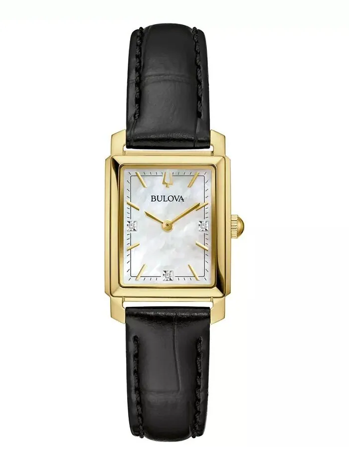 Женские классические часы Sutton Diamond Accent с черным кожаным ремешком, 21 мм Bulova — изображение 1 из 4