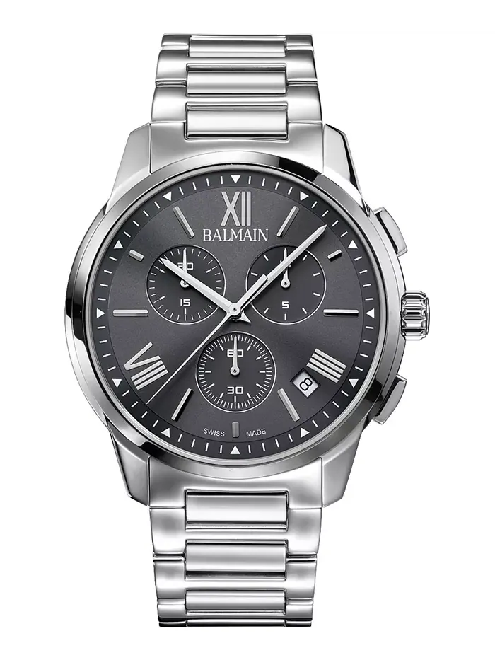 Мужские часы Swiss Chronograph Madrigal на стальном браслете, 42 мм Balmain