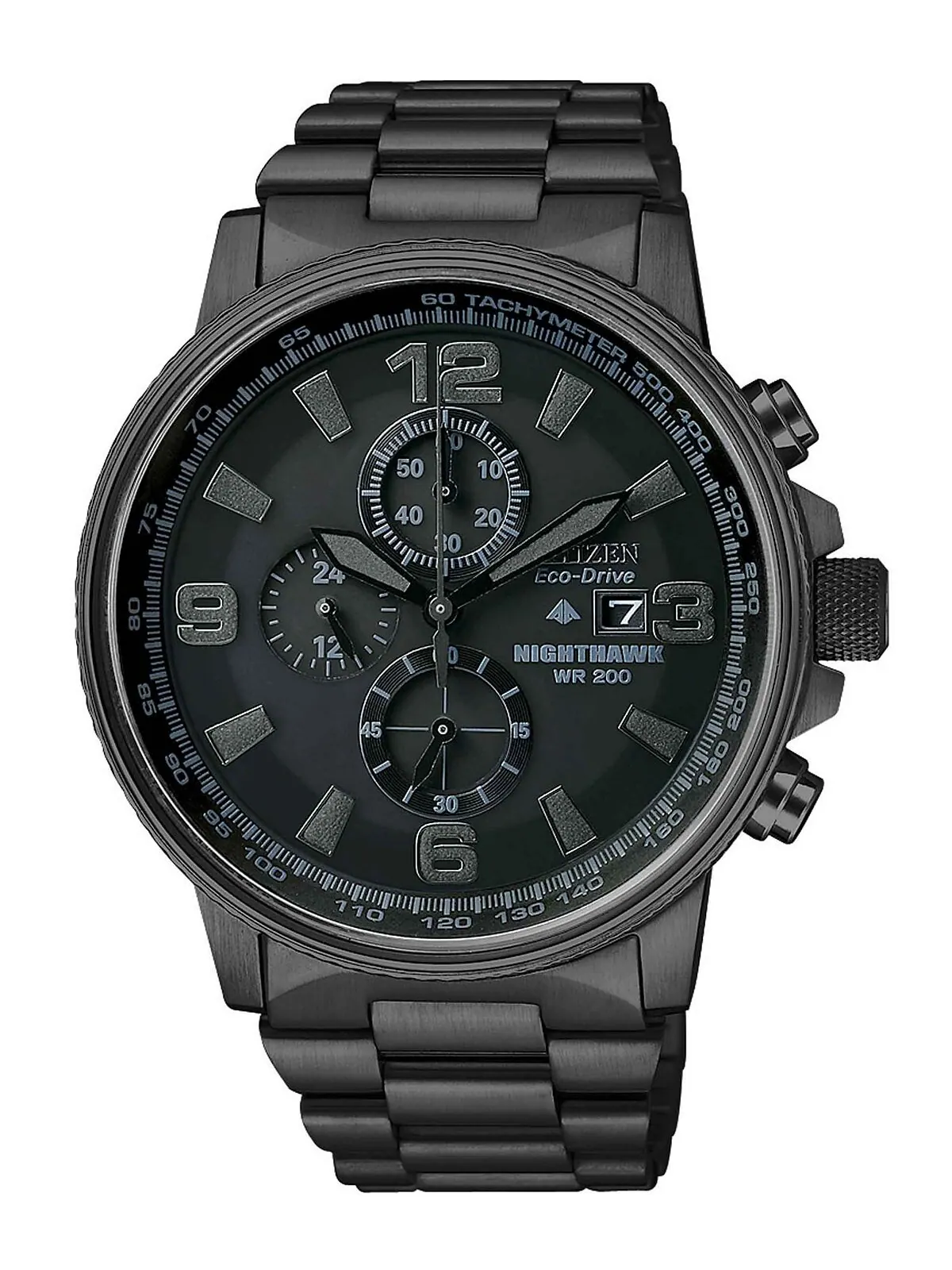 Мужские часы с хронографом Eco-Drive Nighthawk, черные часы-браслет из нержавеющей стали с ионным