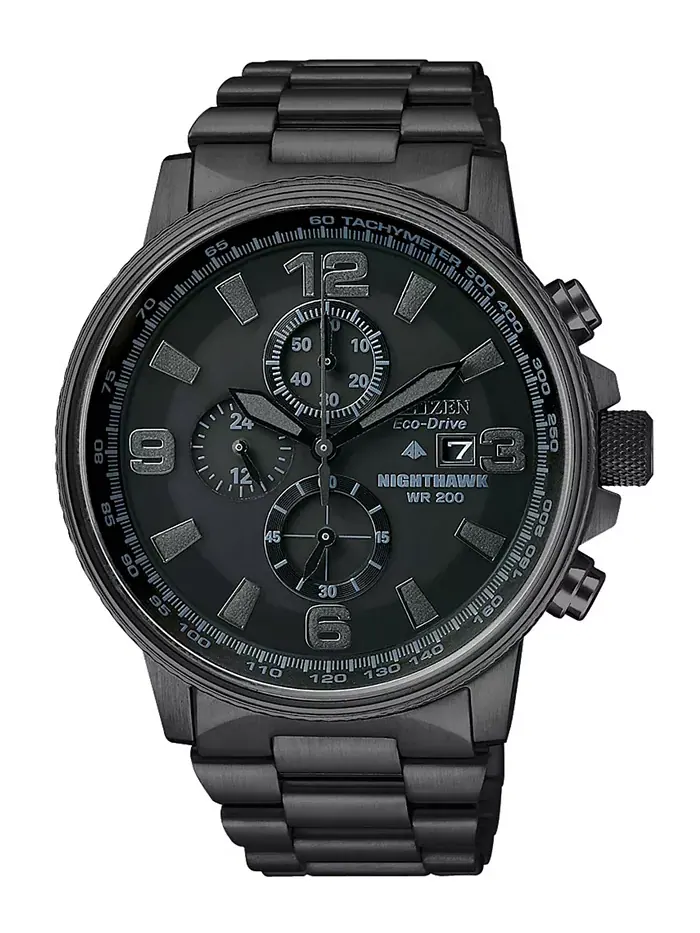 Мужские часы-хронограф Eco-Drive Nighthawk с черным ионным покрытием из нержавеющей стали, браслет — изображение 1 из 5