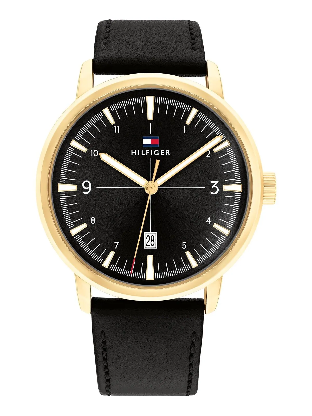Мужские часы с черным кожаным ремешком, 44 мм Tommy Hilfiger