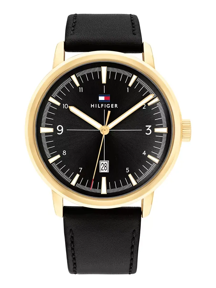 Мужские черные кожаные часы на ремешке 44 мм Tommy Hilfiger