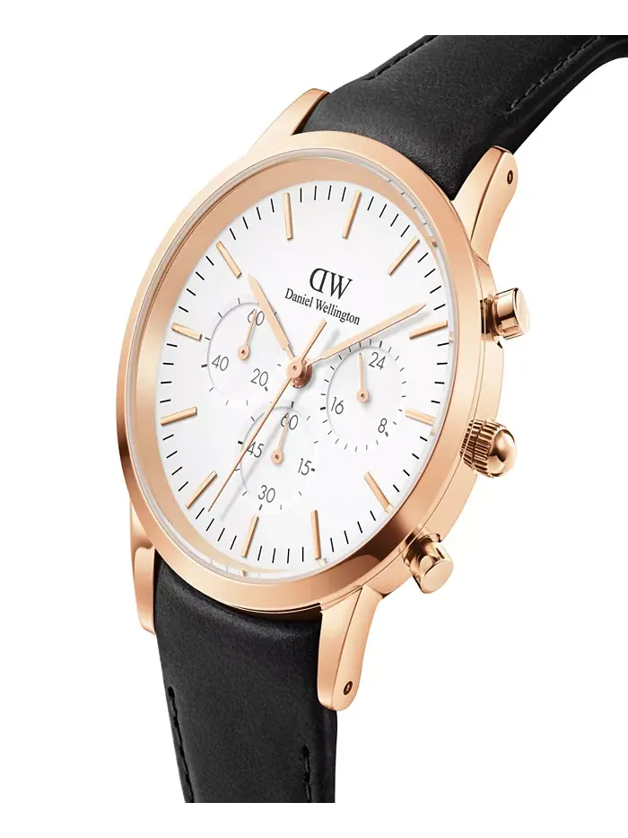Мужские часы Iconic Chronograph Sheffield с черным кожаным ремешком, 42 мм Daniel Wellington — изображение 2 из 2