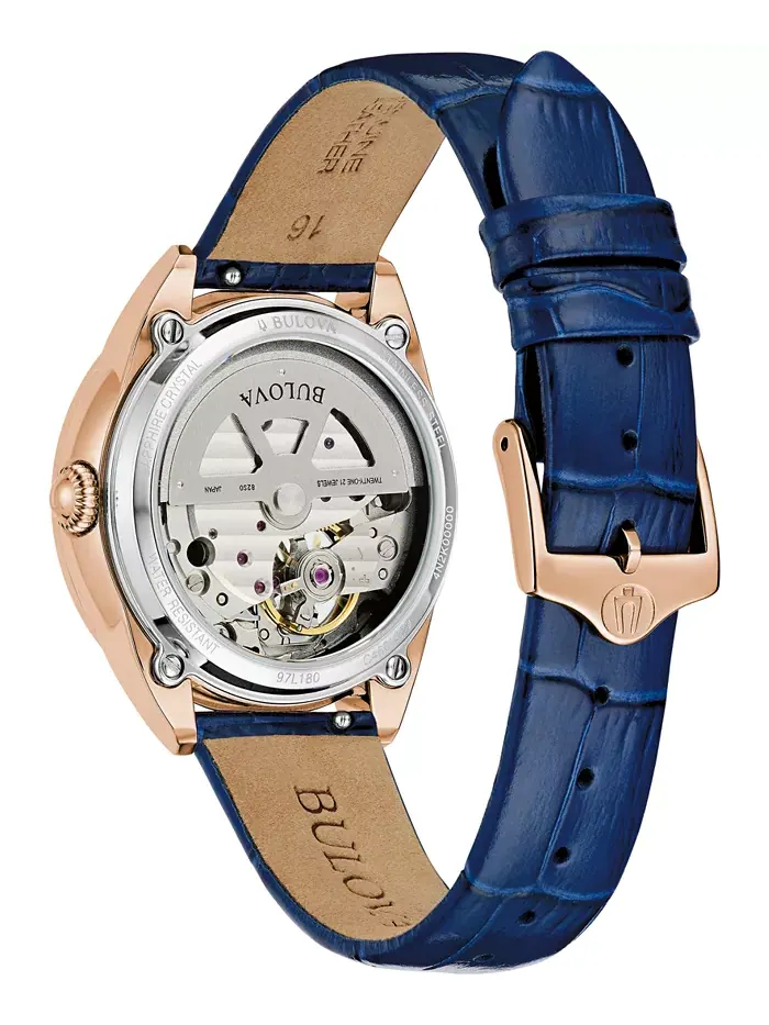 Женские часы Sutton Automatic с синим кожаным ремешком, 34.5 мм Bulova — изображение 3 из 3