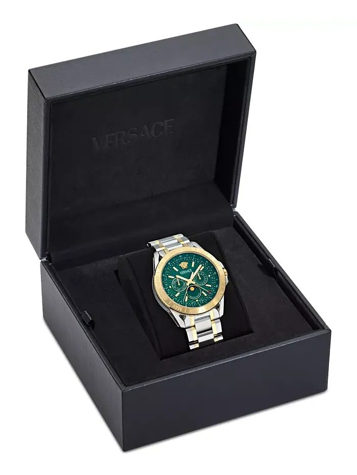 Мужские часы Swiss V-Galaxy Moonphase с двухцветным браслетом из нержавеющей стали, 43 мм Versace — изображение 4 из 5