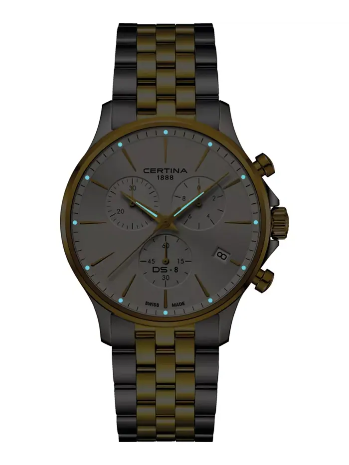 Мужские часы Swiss Chronograph DS-8 с двухцветным браслетом из нержавеющей стали, 41 мм Certina — изображение 5 из 5