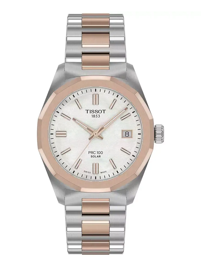 Женские часы Swiss PRC 100 Solar Two-Tone на стальном браслете 34 мм Tissot — изображение 1 из 6