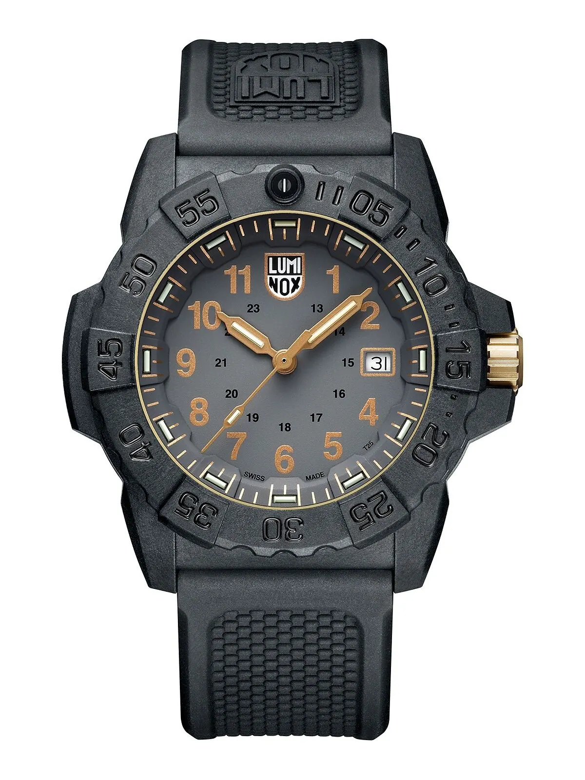 Мужские часы Swiss Navy Seal Military Dive, золотой, черный, каучуковый ремешок, 45 мм Luminox — изображение 1 из 8