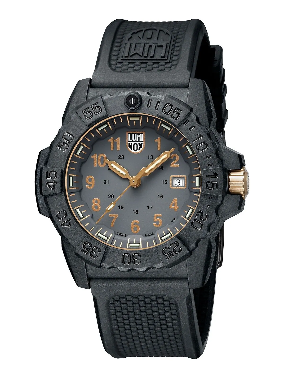 Мужские часы Swiss Navy Seal Military Dive, золотой, черный, каучуковый ремешок, 45 мм Luminox — изображение 2 из 8
