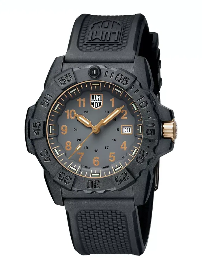 Мужские часы Swiss Navy Seal Military Dive с золотисто-черным резиновым ремешком, 45 мм Luminox — изображение 2 из 8