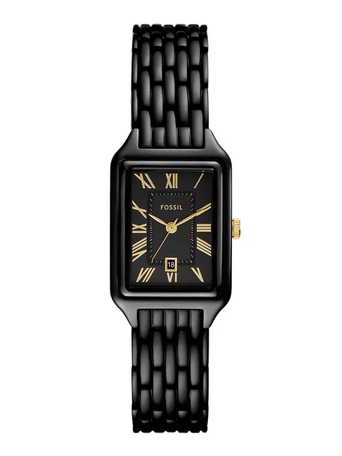 Женские часы Raquel Three-Hand Date, черные, из нержавеющей стали, 23 мм Fossil — изображение 1 из 7