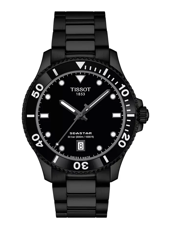 Мужские часы Swiss Seastar 1000 с черным PVD-покрытием на стальном браслете, 40 мм Tissot — изображение 1 из 5