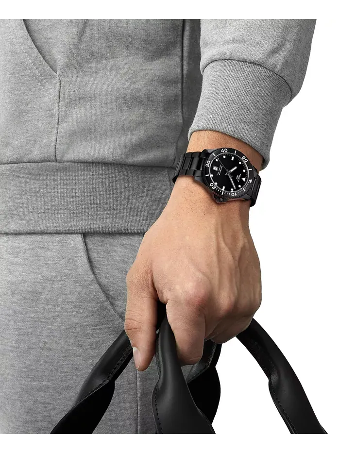 Мужские часы Swiss Seastar 1000 с черным PVD-покрытием на стальном браслете, 40 мм Tissot — изображение 5 из 5