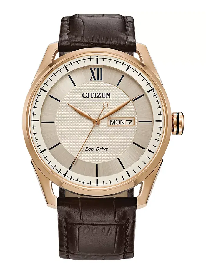 Мужские часы с коричневым кожаным ремешком Eco-Drive, 42 мм Citizen