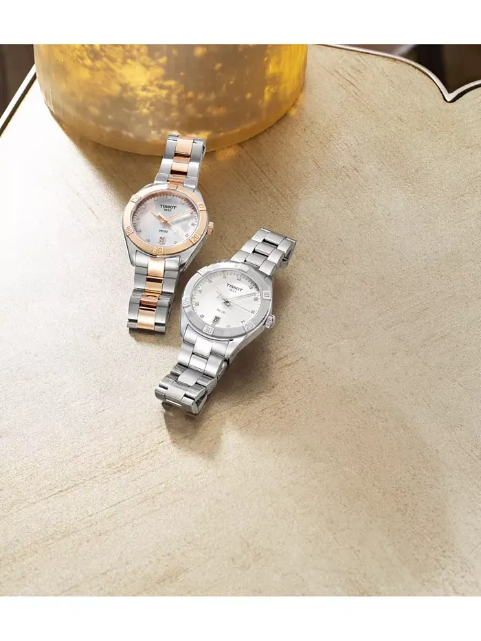 Женские часы Swiss PR 100 Sport Chic T-Classic с бриллиантовыми вставками, двухцветный браслет из — изображение 4 из 6