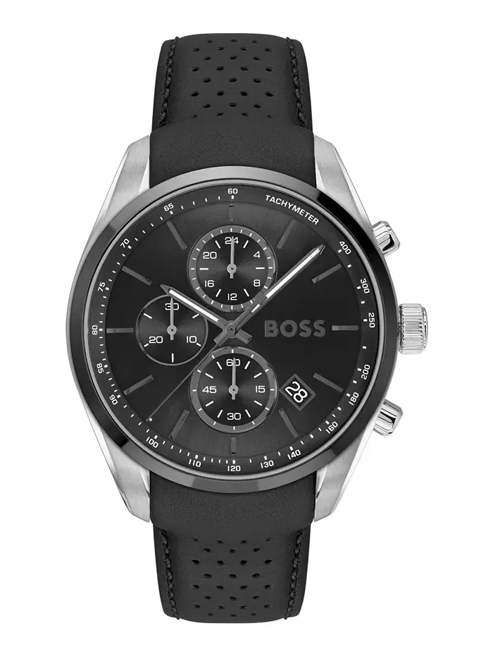Мужские часы Grand Prix 44 Quartz Chronograph с черным кожаным ремешком, 44.50 мм Hugo Boss — изображение 1 из 3