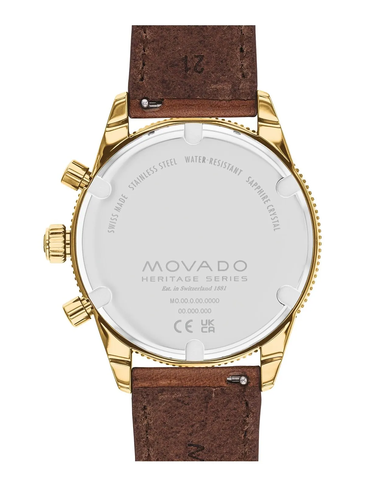 Мужские часы Heritage с коньячным ремешком из натуральной кожи, 42 мм Movado — изображение 3 из 4, оттенок золотистый