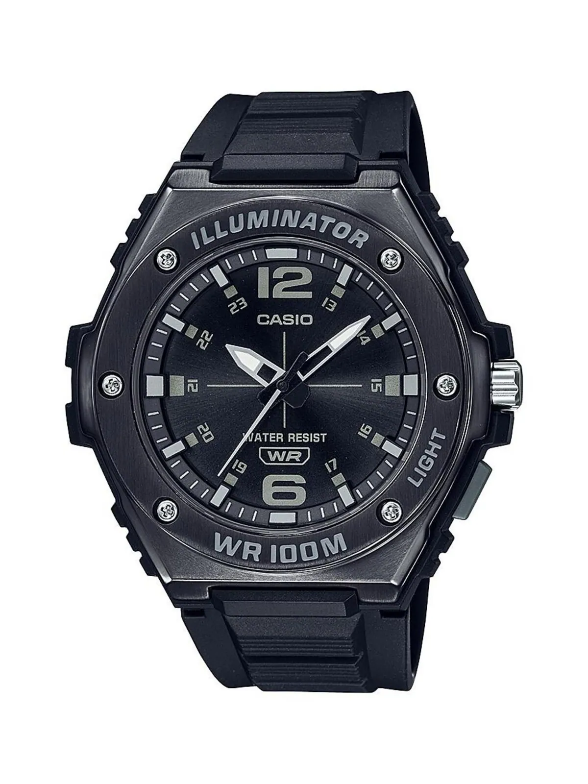 Мужские часы из черной смолы с тремя стрелками, 49,6 мм, MWA100HB-1AV Casio — изображение 1 из 1, оттенок черный